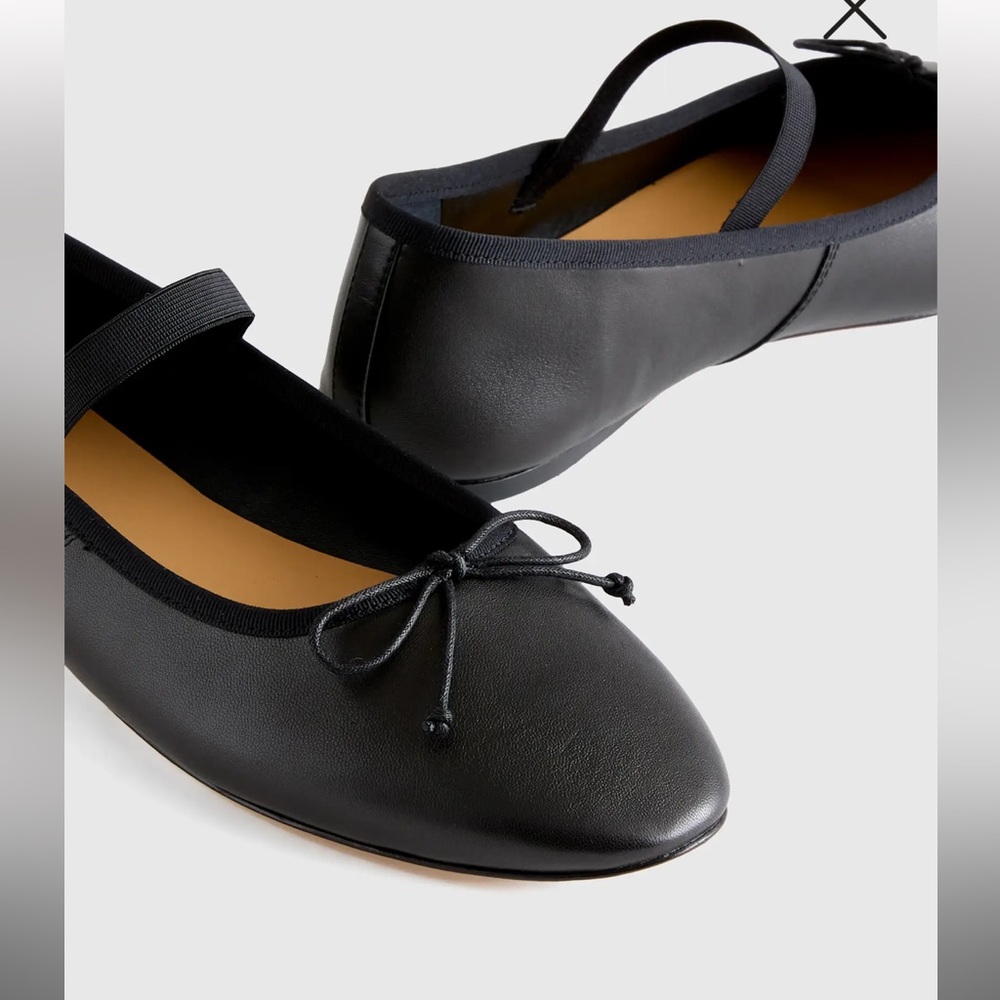 Quince Italian Leather Black Mary Jane Ballet Flats
